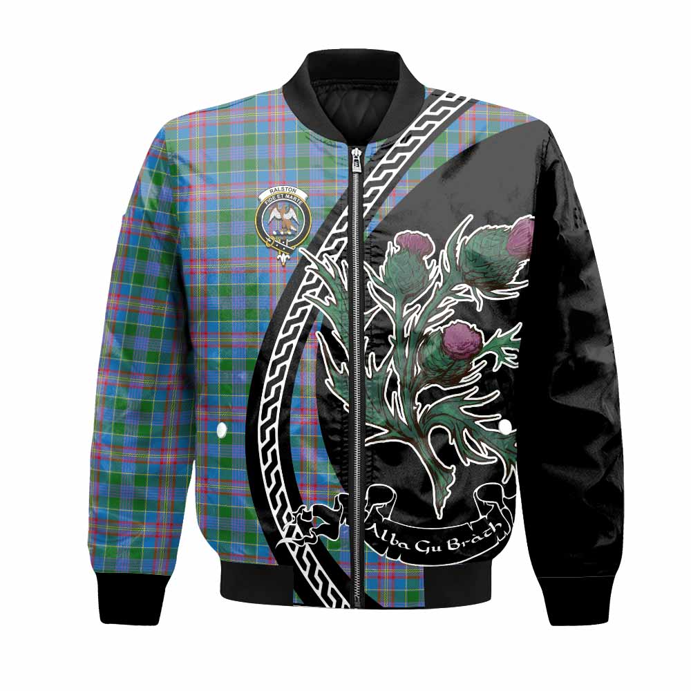 Ralston Family Crest Tartan Bomber Jacket Alba Thistle Inspired - Tartan Vibes Clothing