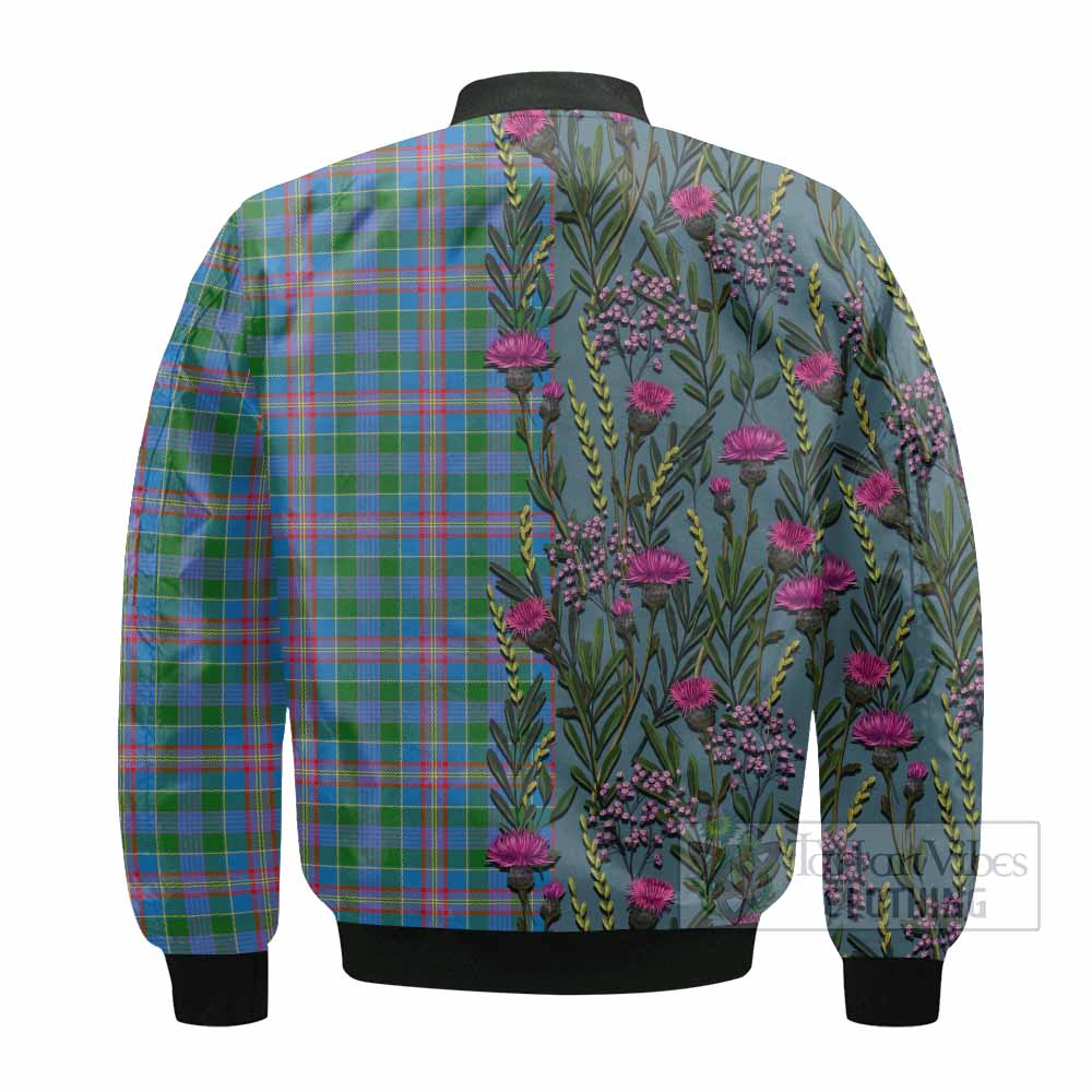 Ralston Family Crest Tartan Bomber Jacket Scottish Thistle Flower Pattern Half Style - Tartan Vibes Clothing