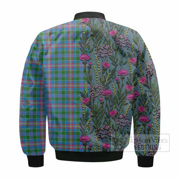 Ralston Family Crest Tartan Bomber Jacket Scottish Thistle Flower Pattern Half Style