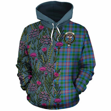 Ralston Family Crest Tartan Cotton Hoodie Scottish Thistle Flower Pattern Half Style