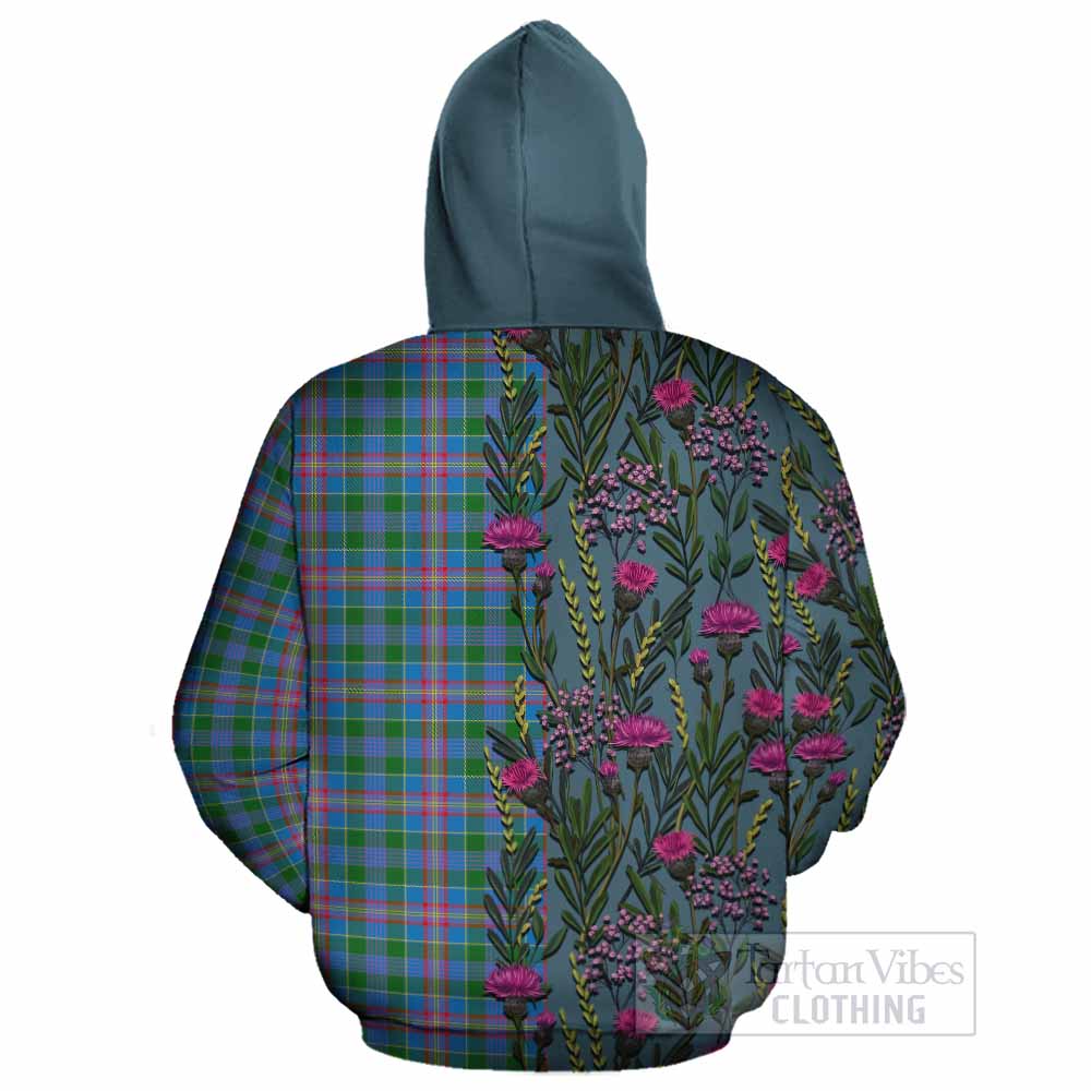 Ralston Family Crest Tartan Cotton Hoodie Scottish Thistle Flower Pattern Half Style - Tartan Vibes Clothing