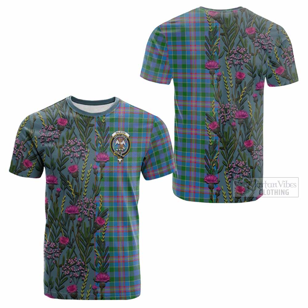 Ralston Family Crest Tartan Cotton T-shirt Scottish Thistle Flower Pattern Half Style - Tartan Vibes Clothing