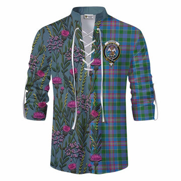 Ralston Family Crest Tartan Ghillie Shirt Scottish Thistle Flower Pattern Half Style - Tartan Vibes Clothing