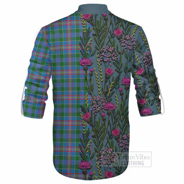 Ralston Family Crest Tartan Ghillie Shirt Scottish Thistle Flower Pattern Half Style - Tartan Vibes Clothing