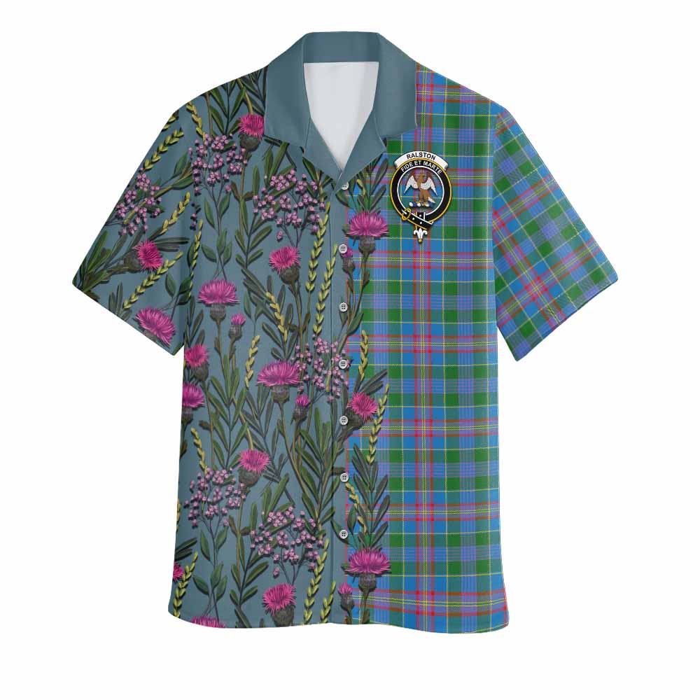 Ralston Family Crest Tartan Hawaiian Shirt Scottish Thistle Flower Pattern Half Style - Tartan Vibes Clothing