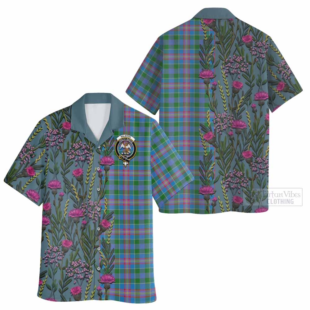 Ralston Family Crest Tartan Hawaiian Shirt Scottish Thistle Flower Pattern Half Style - Tartan Vibes Clothing