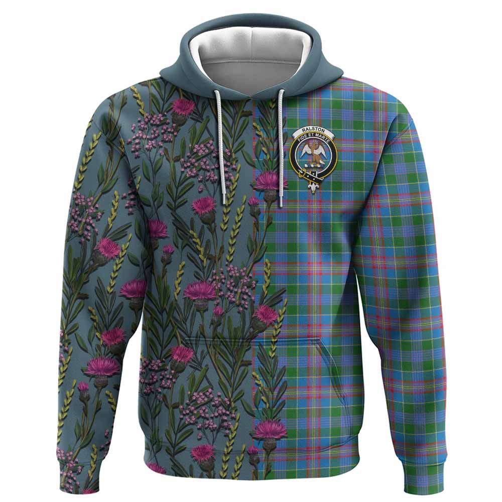 Ralston Family Crest Tartan Hoodie Scottish Thistle Flower Pattern Half Style - Tartan Vibes Clothing