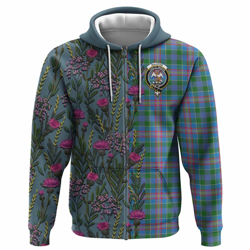 Ralston Family Crest Tartan Hoodie Scottish Thistle Flower Pattern Half Style - Tartan Vibes Clothing