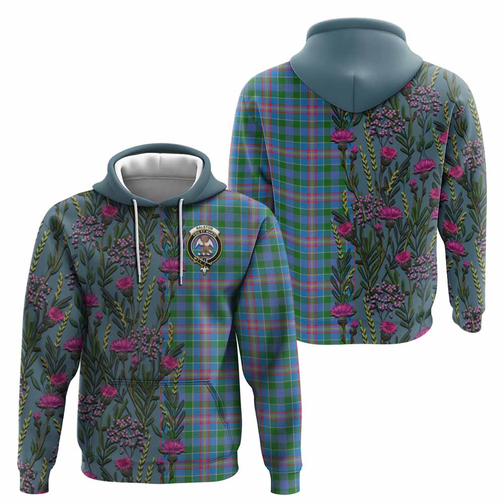 Ralston Family Crest Tartan Hoodie Scottish Thistle Flower Pattern Half Style - Tartan Vibes Clothing