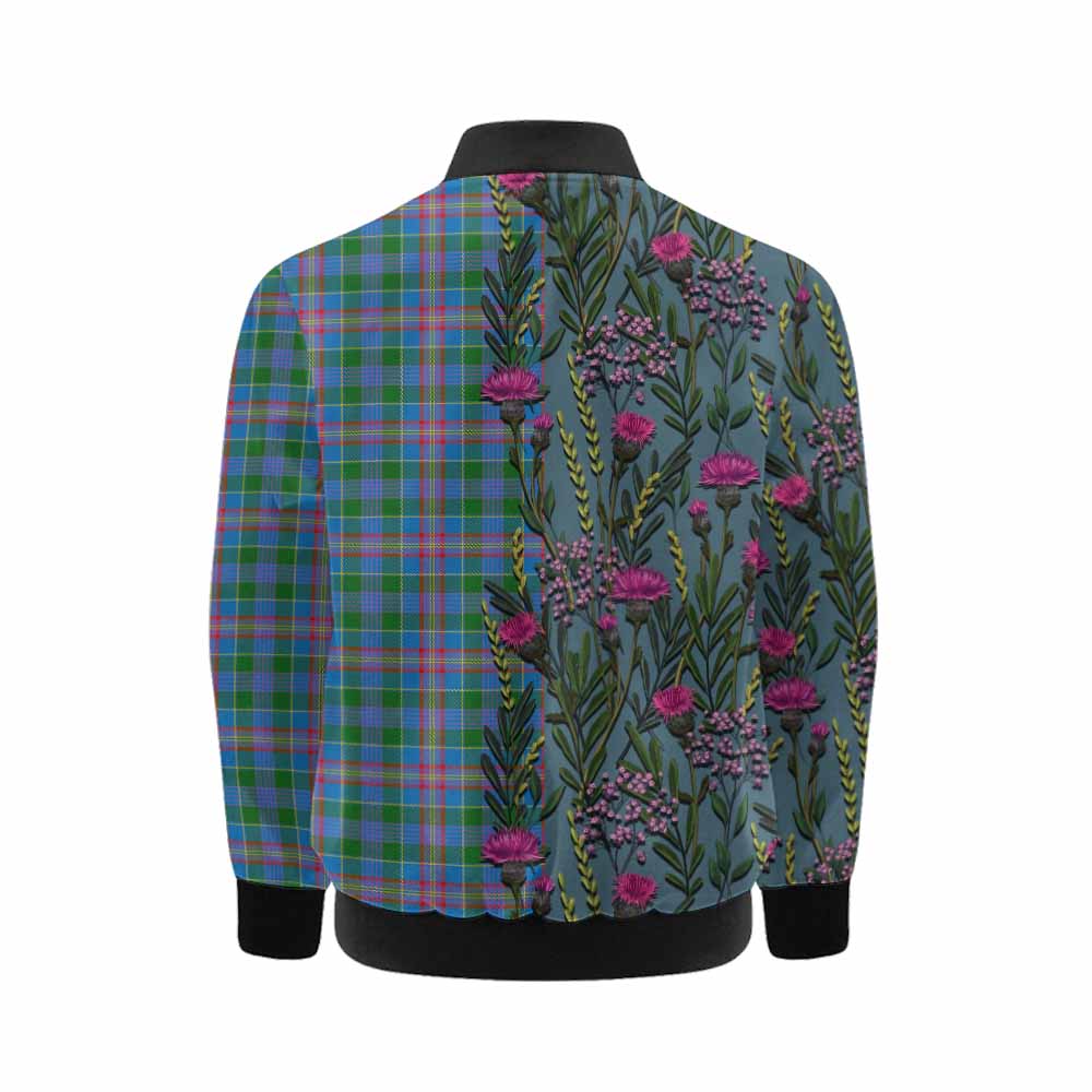 Ralston Family Crest Tartan Kid Bomber Jacket Scottish Thistle Flower Pattern Half Style - Tartan Vibes Clothing
