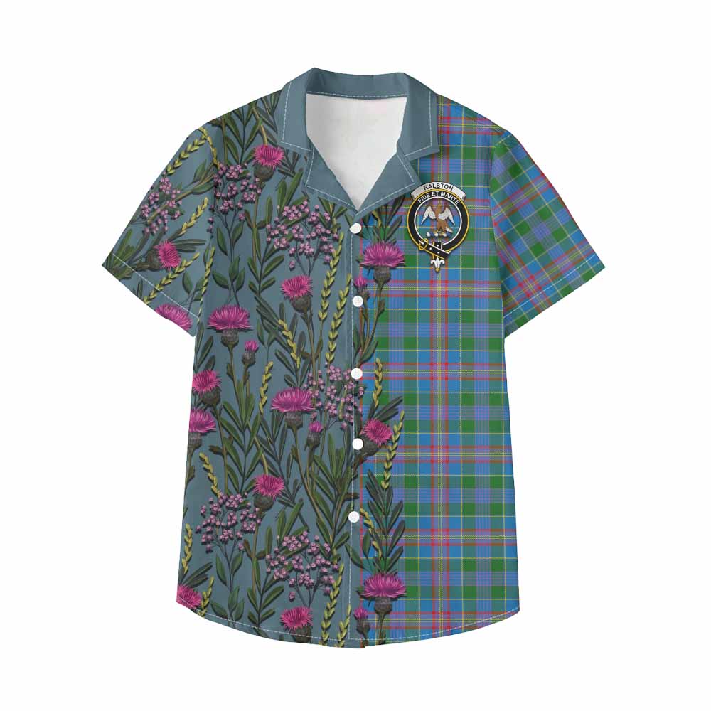 Ralston Family Crest Tartan Kid Hawaiian Shirt Scottish Thistle Flower Pattern Half Style - Tartan Vibes Clothing