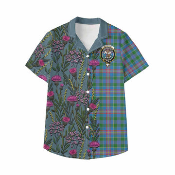 Ralston Family Crest Tartan Kid Hawaiian Shirt Scottish Thistle Flower Pattern Half Style - Tartan Vibes Clothing