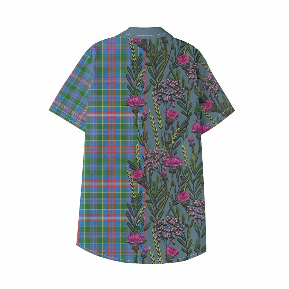 Ralston Family Crest Tartan Kid Hawaiian Shirt Scottish Thistle Flower Pattern Half Style - Tartan Vibes Clothing