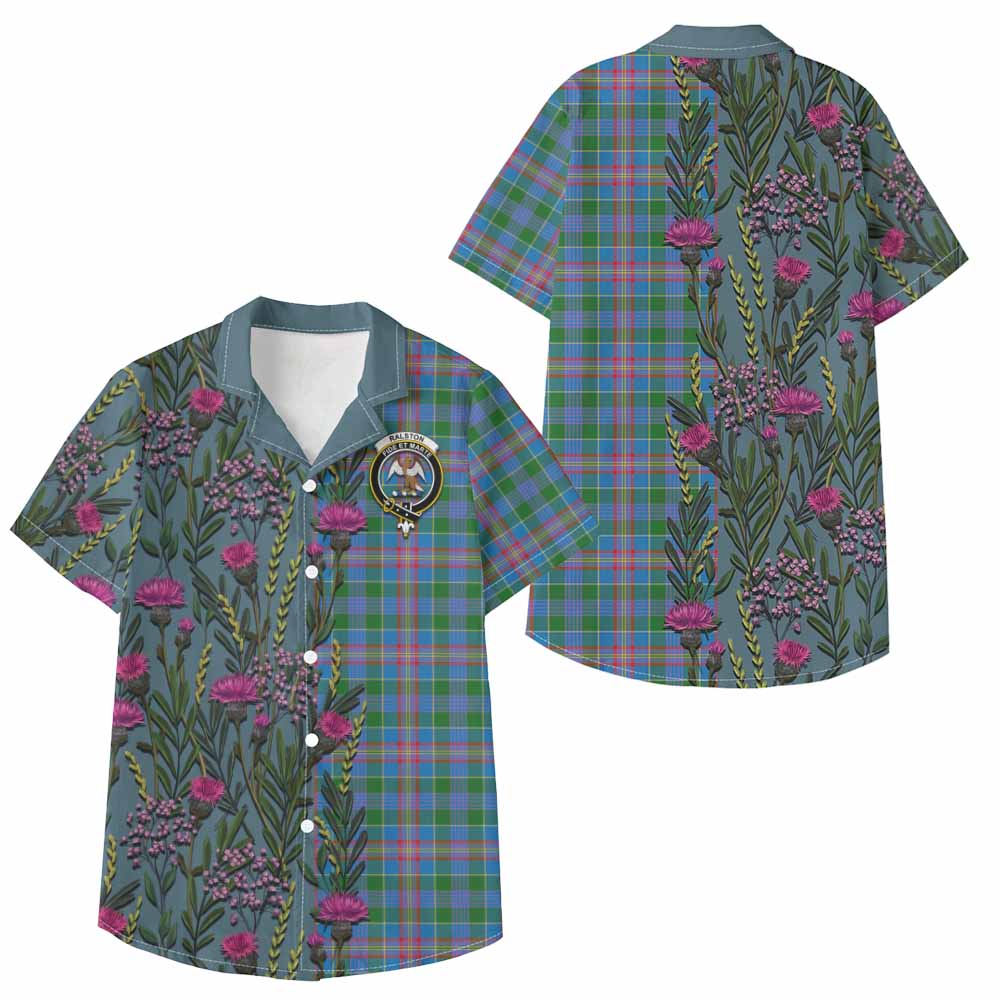 Ralston Family Crest Tartan Kid Hawaiian Shirt Scottish Thistle Flower Pattern Half Style - Tartan Vibes Clothing