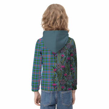 Ralston Family Crest Tartan Kid Hoodie Scottish Thistle Flower Pattern Half Style - Tartan Vibes Clothing