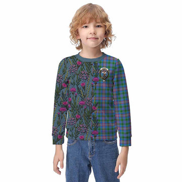 Ralston Family Crest Tartan Kid Knitted Sweatshirt Scottish Thistle Flower Pattern Half Style - Tartan Vibes Clothing