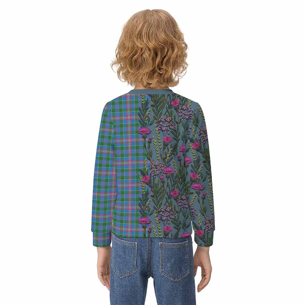 Ralston Family Crest Tartan Kid Knitted Sweatshirt Scottish Thistle Flower Pattern Half Style - Tartan Vibes Clothing