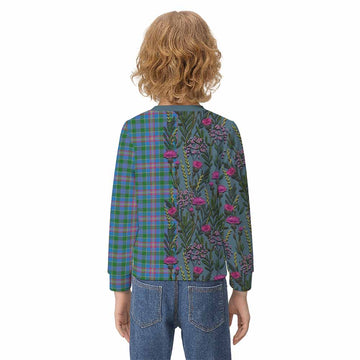 Ralston Family Crest Tartan Kid Knitted Sweatshirt Scottish Thistle Flower Pattern Half Style - Tartan Vibes Clothing