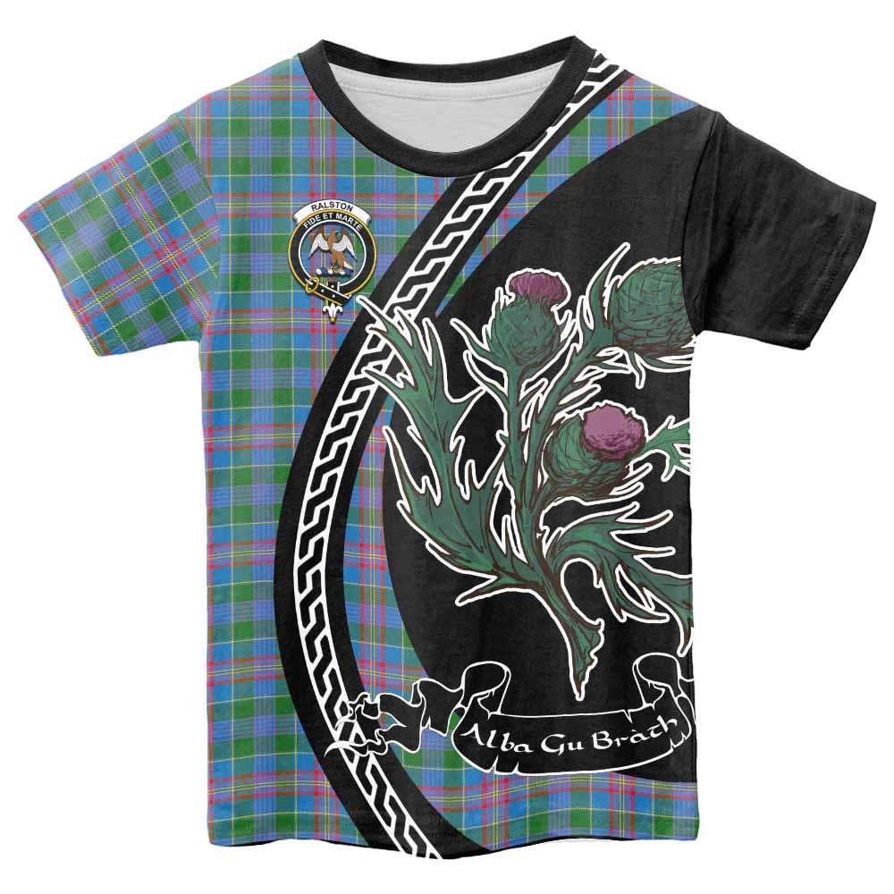 Ralston Family Crest Tartan Kid T-shirt Alba Thistle Inspired - Tartan Vibes Clothing