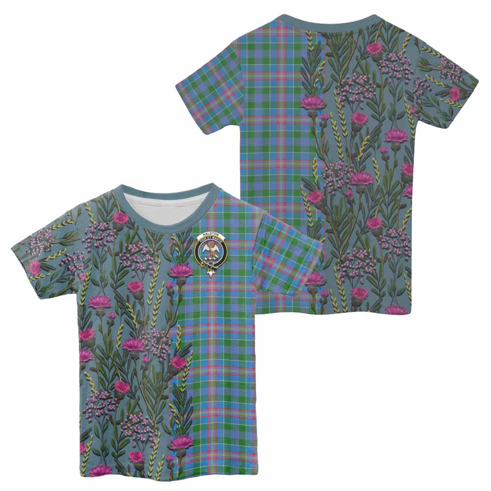 Ralston Family Crest Tartan Kid T-shirt Scottish Thistle Flower Pattern Half Style - Tartan Vibes Clothing