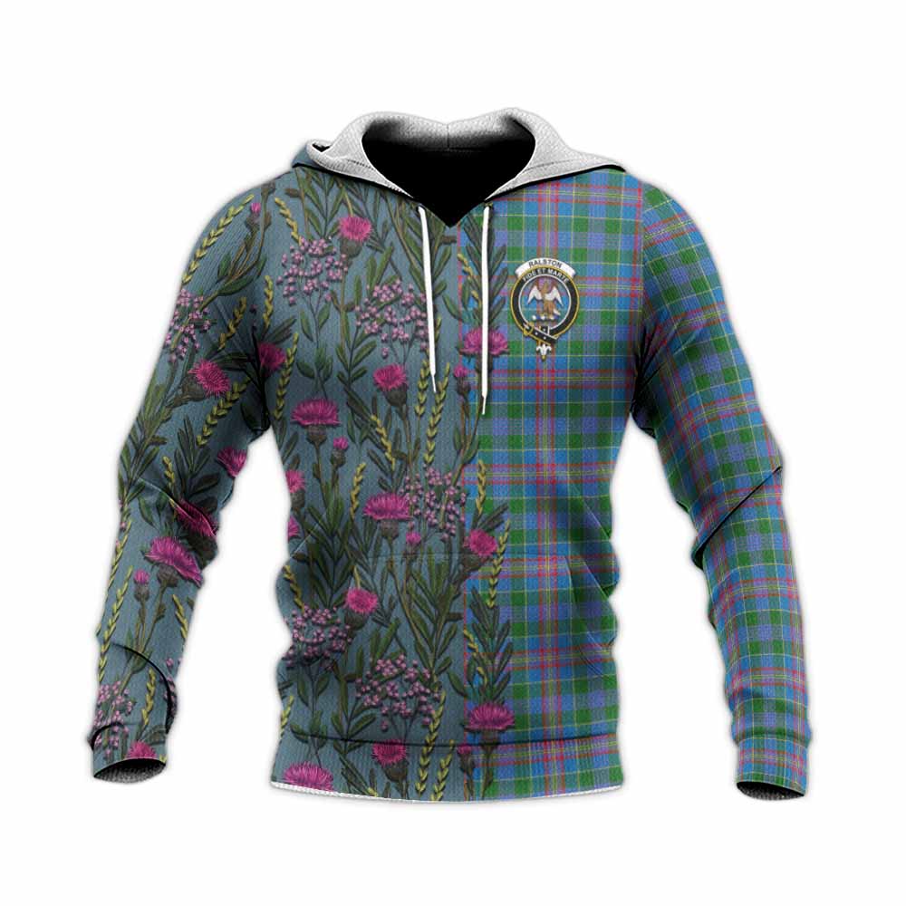 Ralston Family Crest Tartan Knitted Hoodie Scottish Thistle Flower Pattern Half Style - Tartan Vibes Clothing
