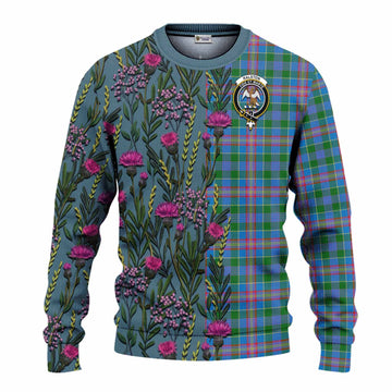 Ralston Family Crest Tartan Knitted Sweater Scottish Thistle Flower Pattern Half Style