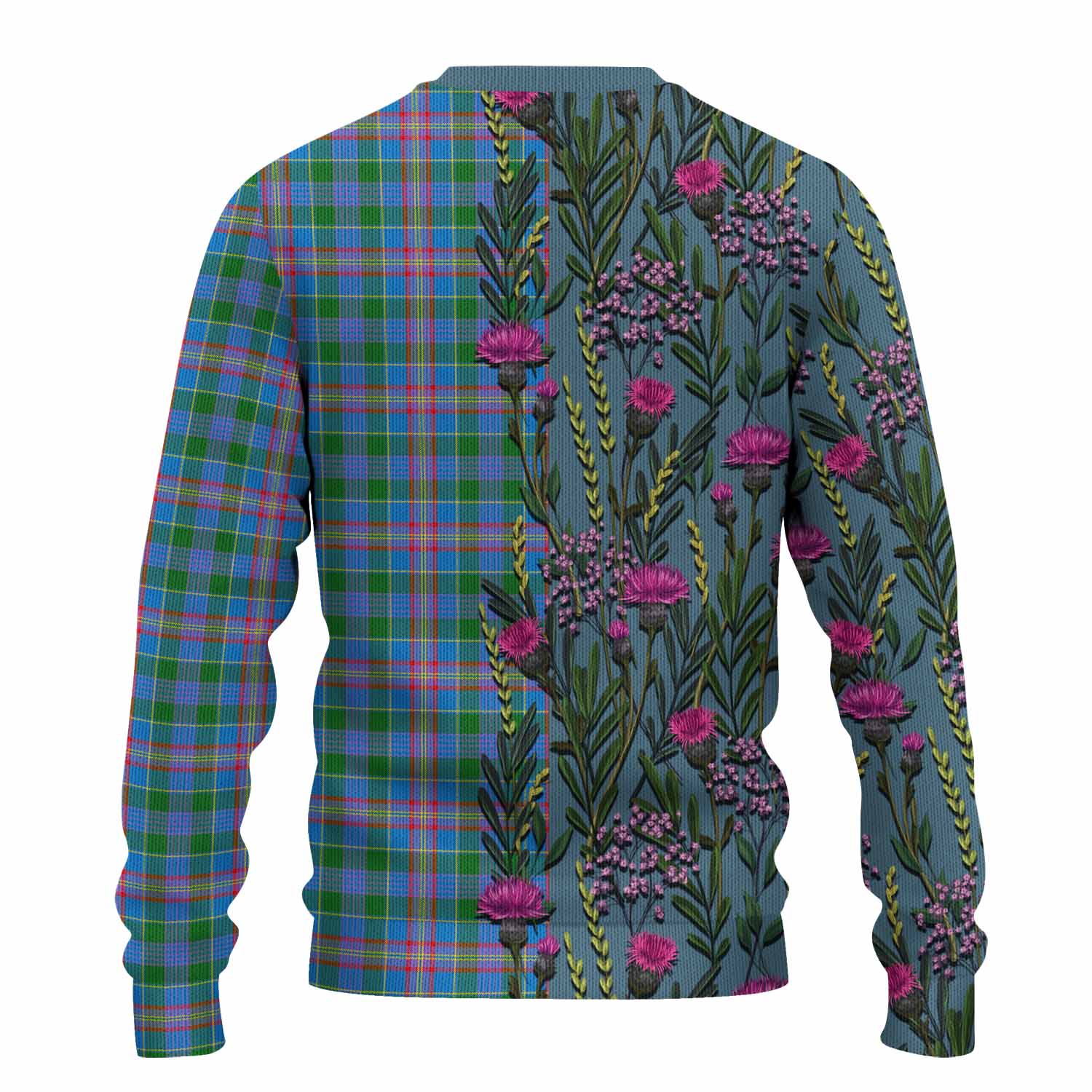 Ralston Family Crest Tartan Knitted Sweater Scottish Thistle Flower Pattern Half Style - Tartan Vibes Clothing