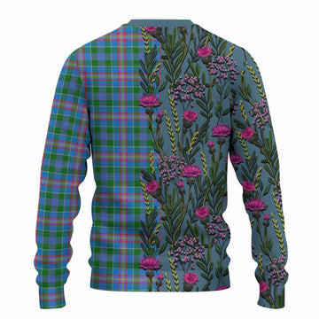Ralston Family Crest Tartan Knitted Sweater Scottish Thistle Flower Pattern Half Style
