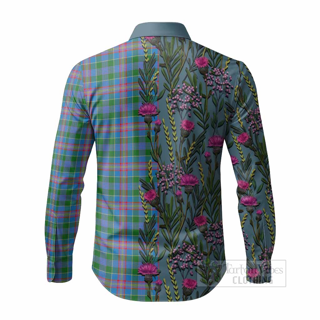 Ralston Family Crest Tartan Long Sleeve Button Shirts Scottish Thistle Flower Pattern Half Style - Tartan Vibes Clothing