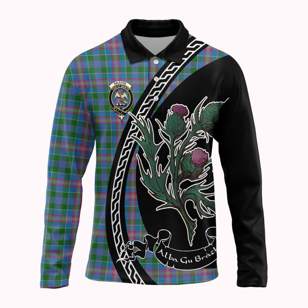 Ralston Family Crest Tartan Long Sleeve Polo Shirt Alba Thistle Inspired - Tartan Vibes Clothing