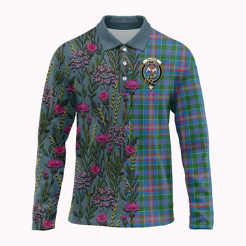 Ralston Family Crest Tartan Long Sleeve Polo Shirt Scottish Thistle Flower Pattern Half Style