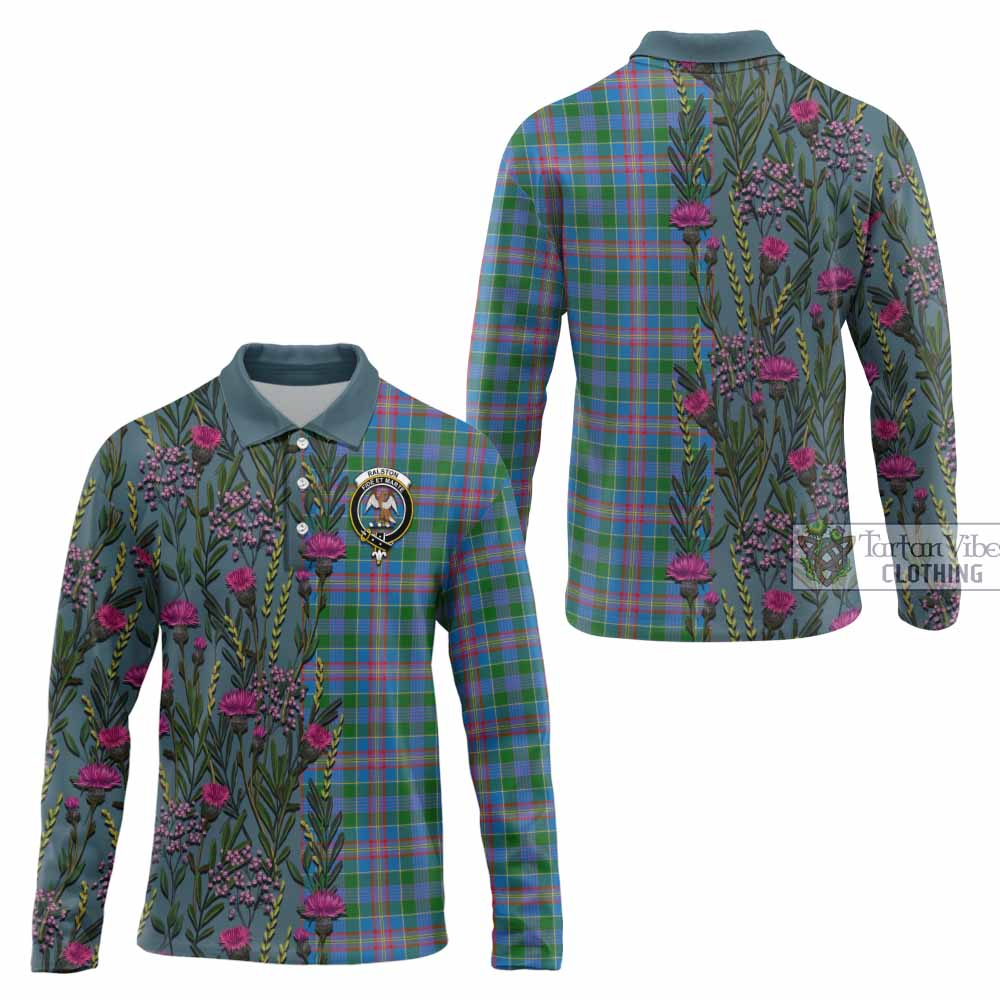 Ralston Family Crest Tartan Long Sleeve Polo Shirt Scottish Thistle Flower Pattern Half Style - Tartan Vibes Clothing