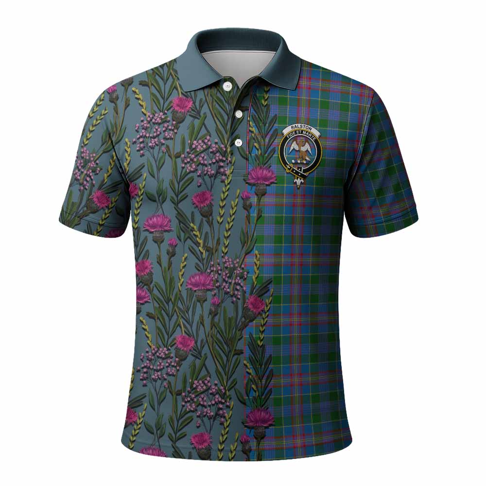 Ralston Family Crest Tartan Polo Shirt Scottish Thistle Flower Pattern Half Style - Tartan Vibes Clothing