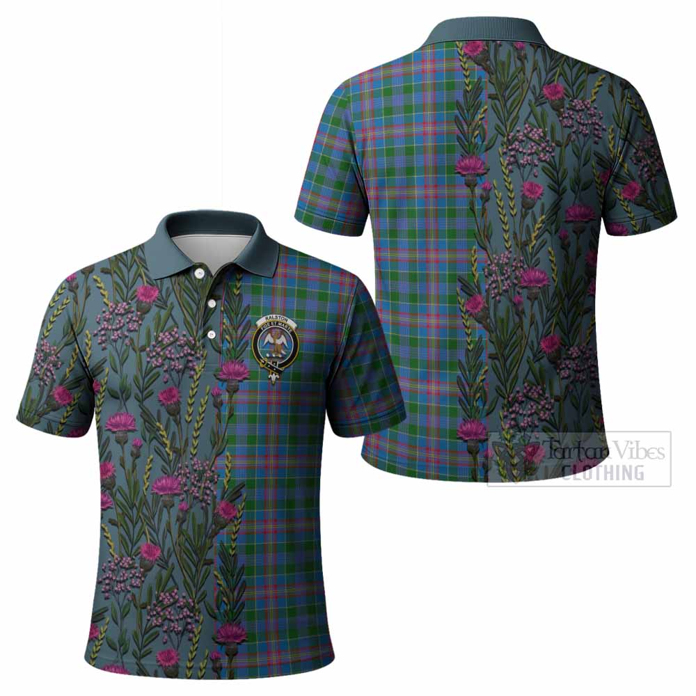 Ralston Family Crest Tartan Polo Shirt Scottish Thistle Flower Pattern Half Style - Tartan Vibes Clothing