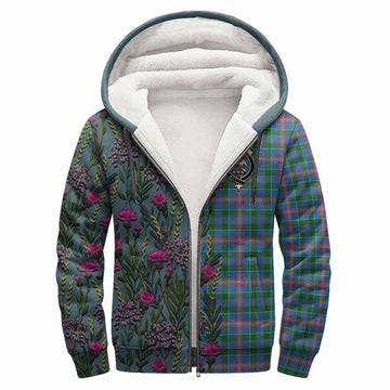 Ralston Family Crest Tartan Sherpa Hoodie Scottish Thistle Flower Pattern Half Style