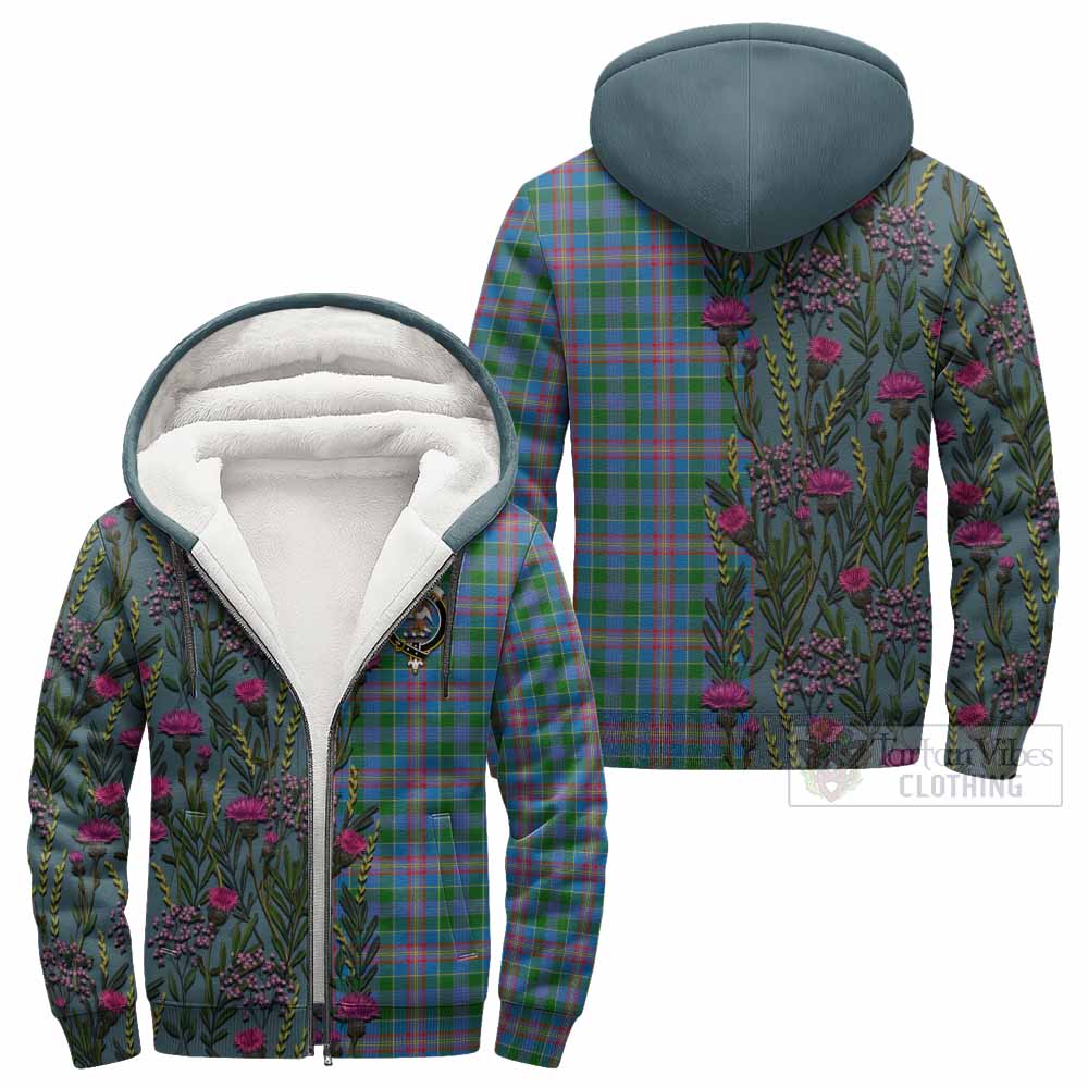 Ralston Family Crest Tartan Sherpa Hoodie Scottish Thistle Flower Pattern Half Style - Tartan Vibes Clothing