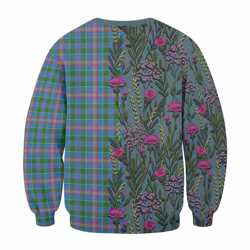 Ralston Family Crest Tartan Sweatshirt Scottish Thistle Flower Pattern Half Style - Tartan Vibes Clothing