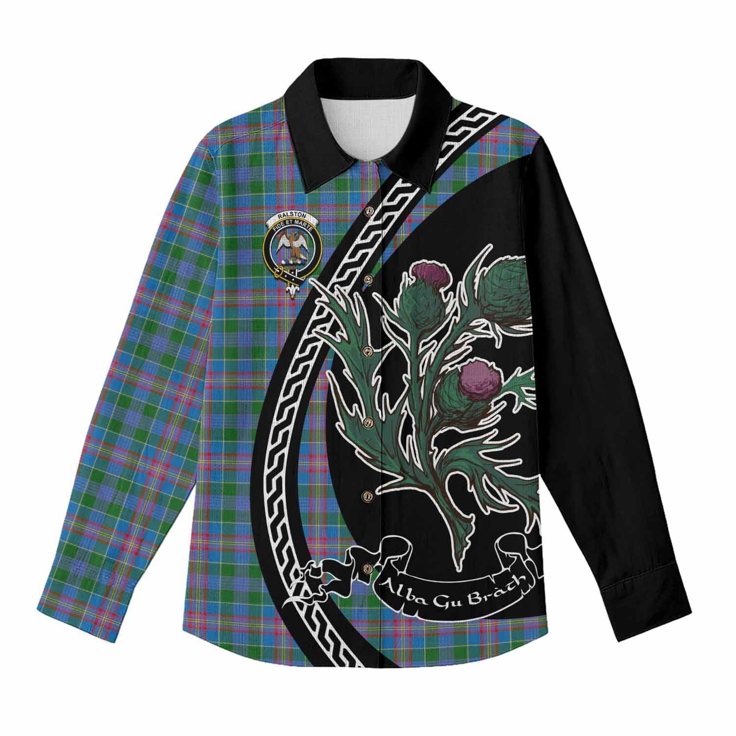 Ralston Family Crest Tartan Women Casual Shirt Alba Thistle Inspired - Tartan Vibes Clothing