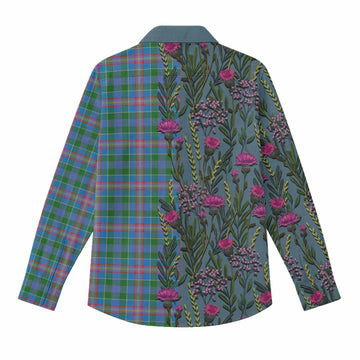 Ralston Family Crest Tartan Women Casual Shirt Scottish Thistle Flower Pattern Half Style