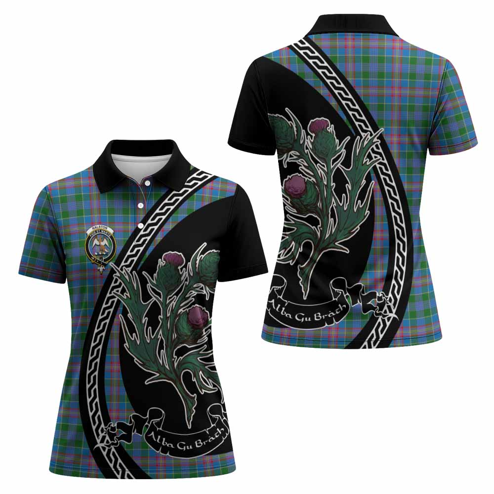 Ralston Family Crest Tartan Women Polo Shirt Alba Thistle Inspired - Tartan Vibes Clothing