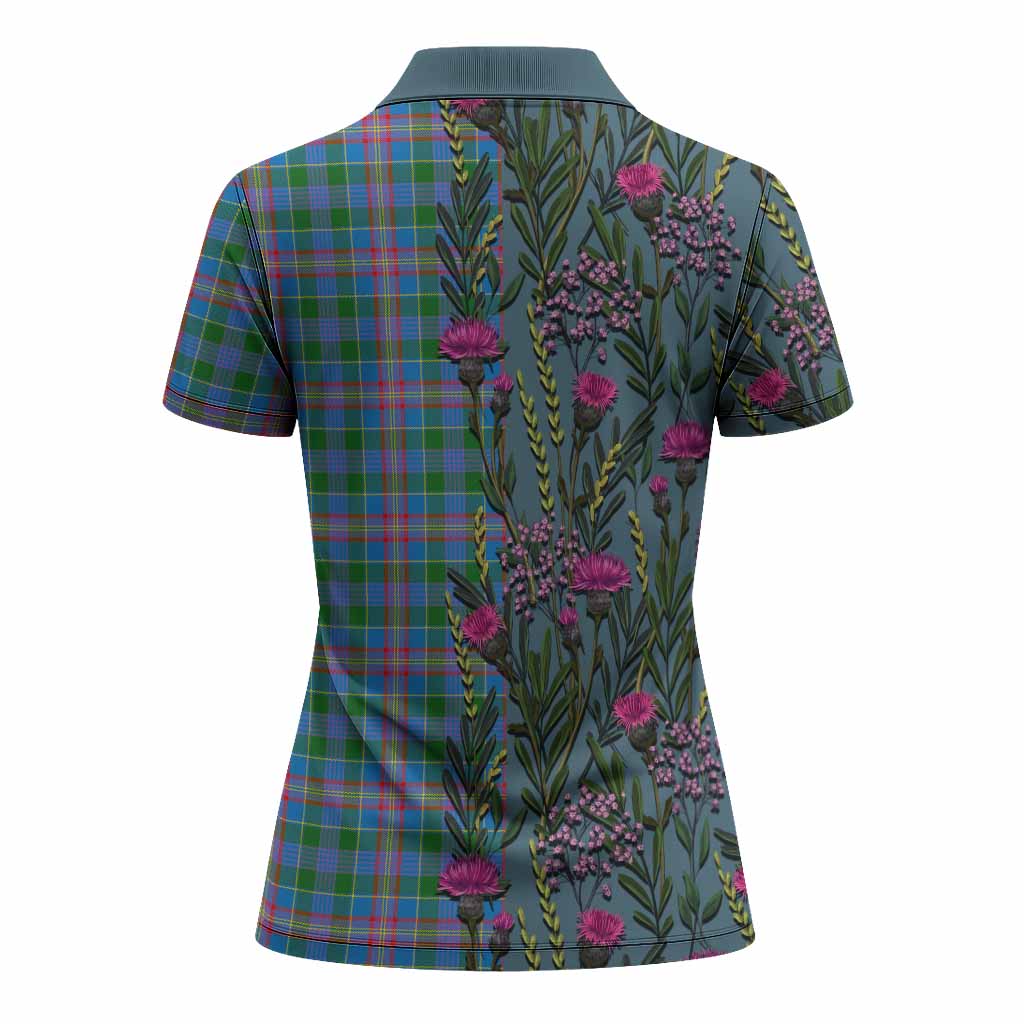 Ralston Family Crest Tartan Women Polo Shirt Scottish Thistle Flower Pattern Half Style - Tartan Vibes Clothing