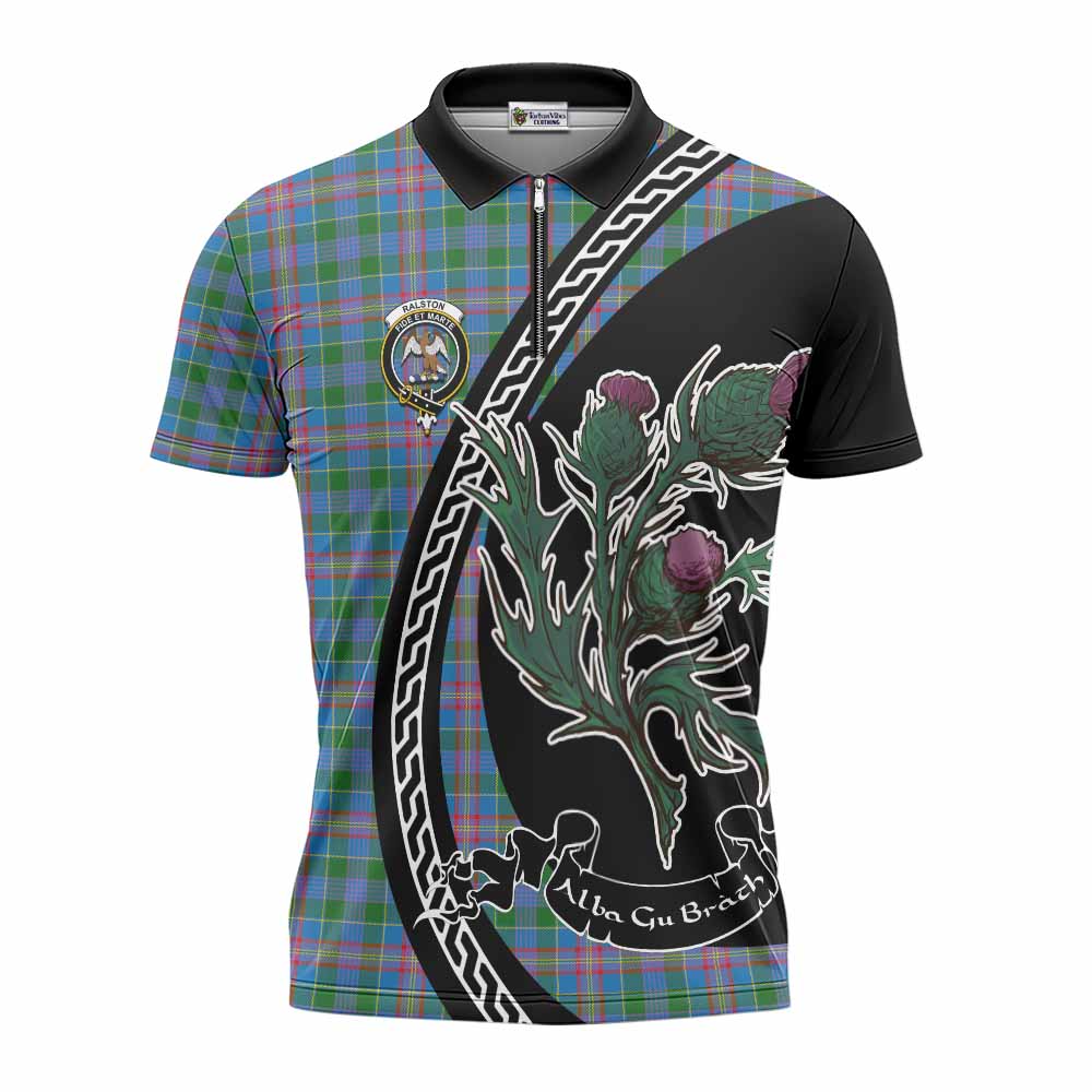 Ralston Family Crest Tartan Zipper Polo Shirt Alba Thistle Inspired - Tartan Vibes Clothing