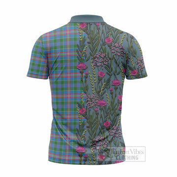 Ralston Family Crest Tartan Zipper Polo Shirt Scottish Thistle Flower Pattern Half Style