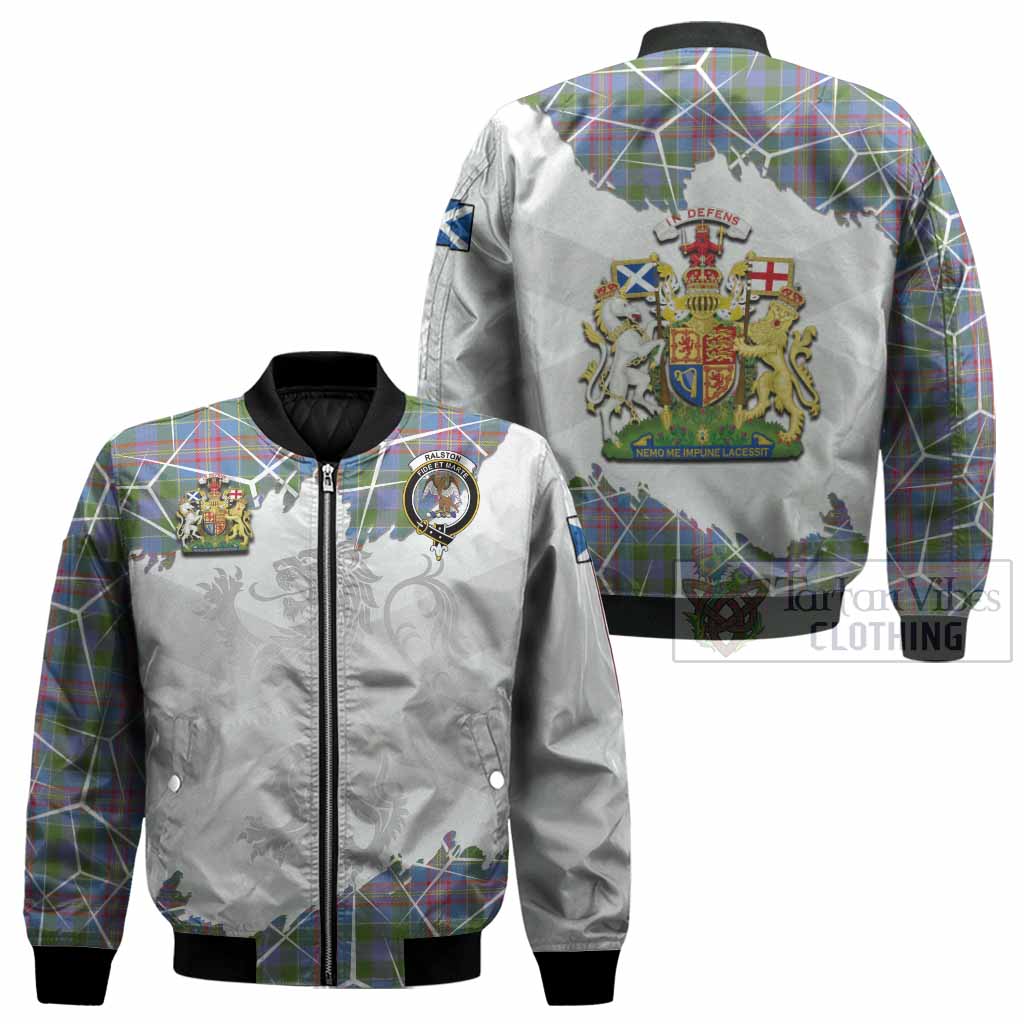 Ralston Tartan Bomber Jacket with Family Crest and Lion Rampant Grunge Style