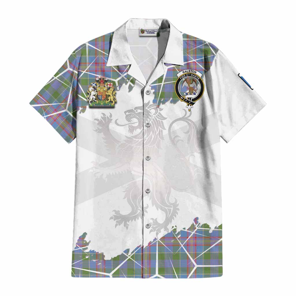 Ralston Tartan Cotton Hawaiian Shirt with Family Crest and Lion Rampant Grunge Style