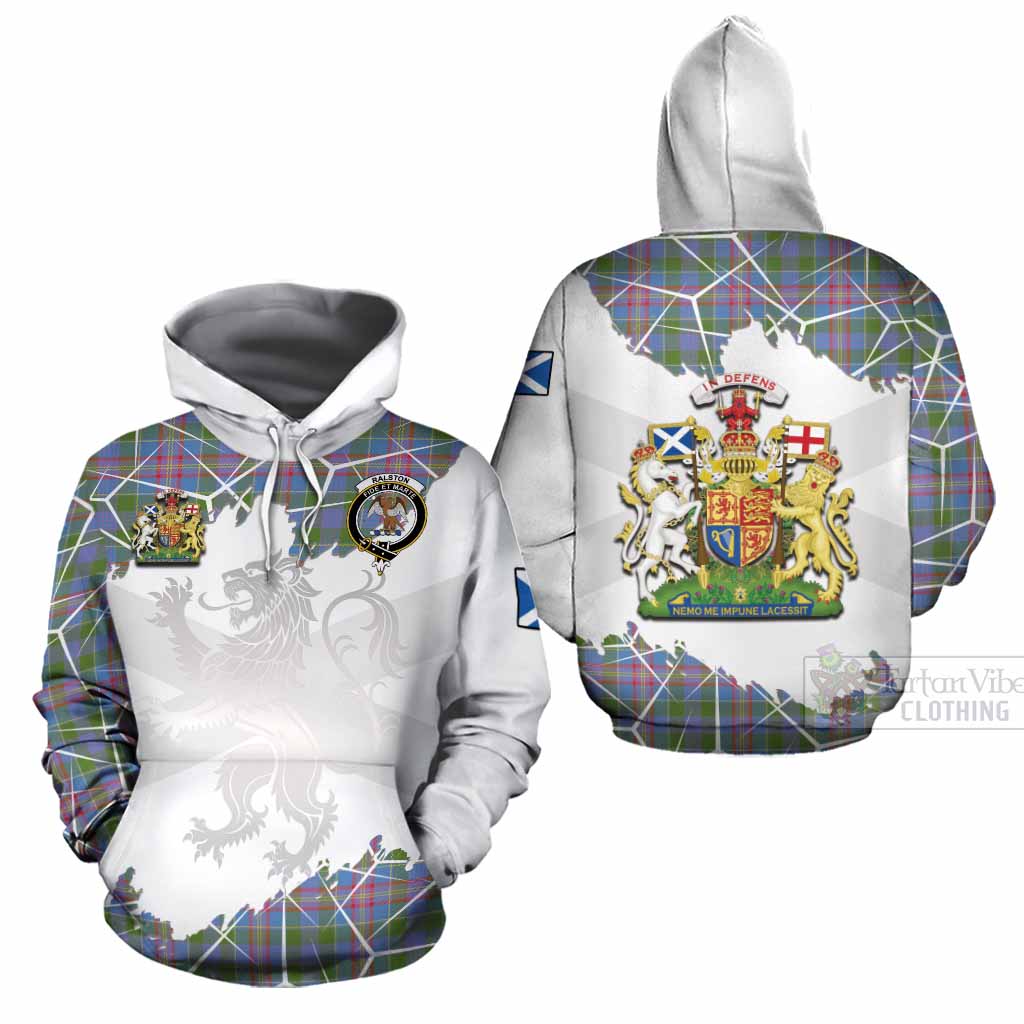 Ralston Tartan Cotton Hoodie with Family Crest and Lion Rampant Grunge Style