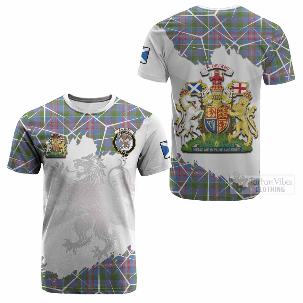 Ralston Tartan Cotton T-shirt with Family Crest and Lion Rampant Grunge Style