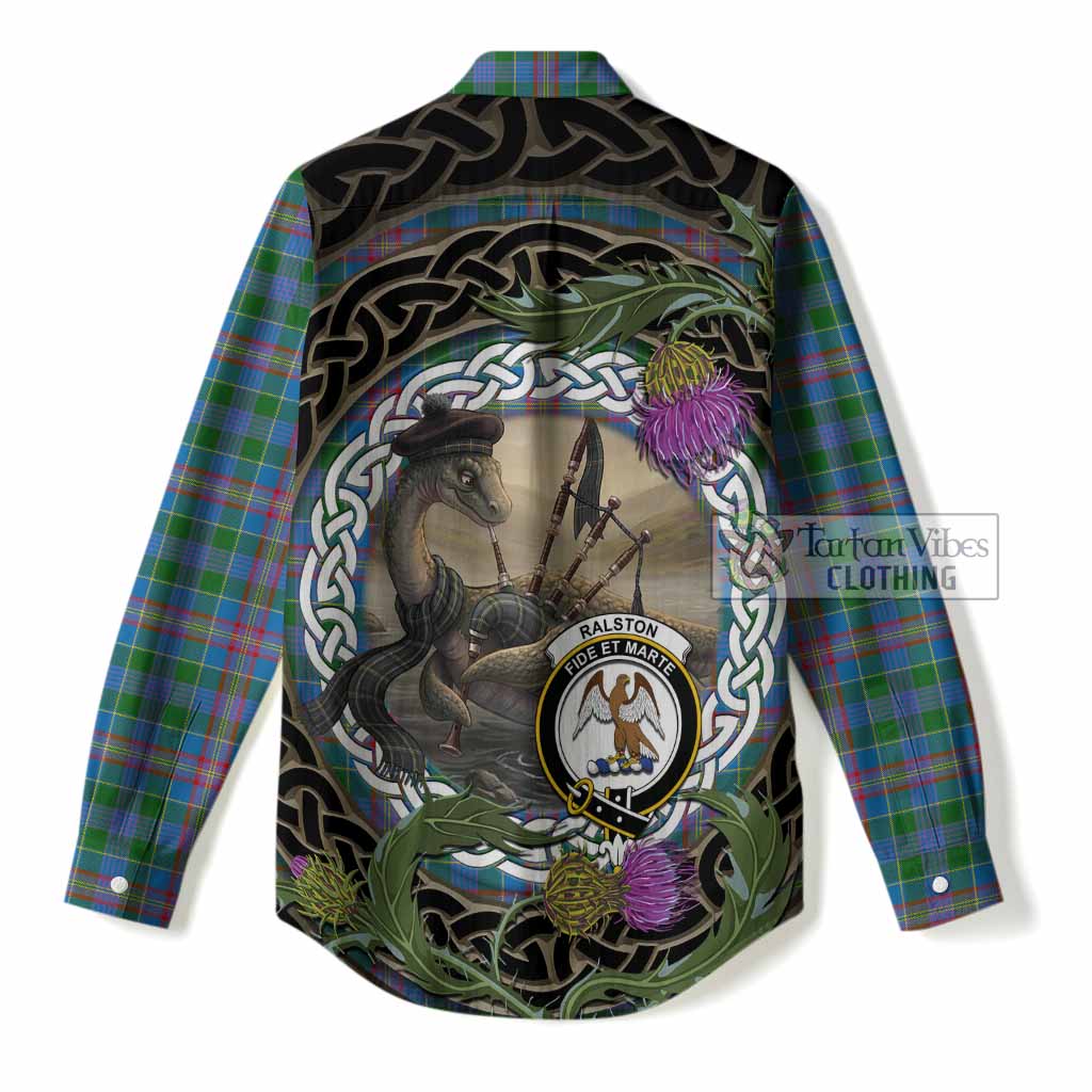 Ralston Tartan Crest Bagpipe Nessie Women Casual Shirt Scottish Loch Ness Monster Celtic Thistle