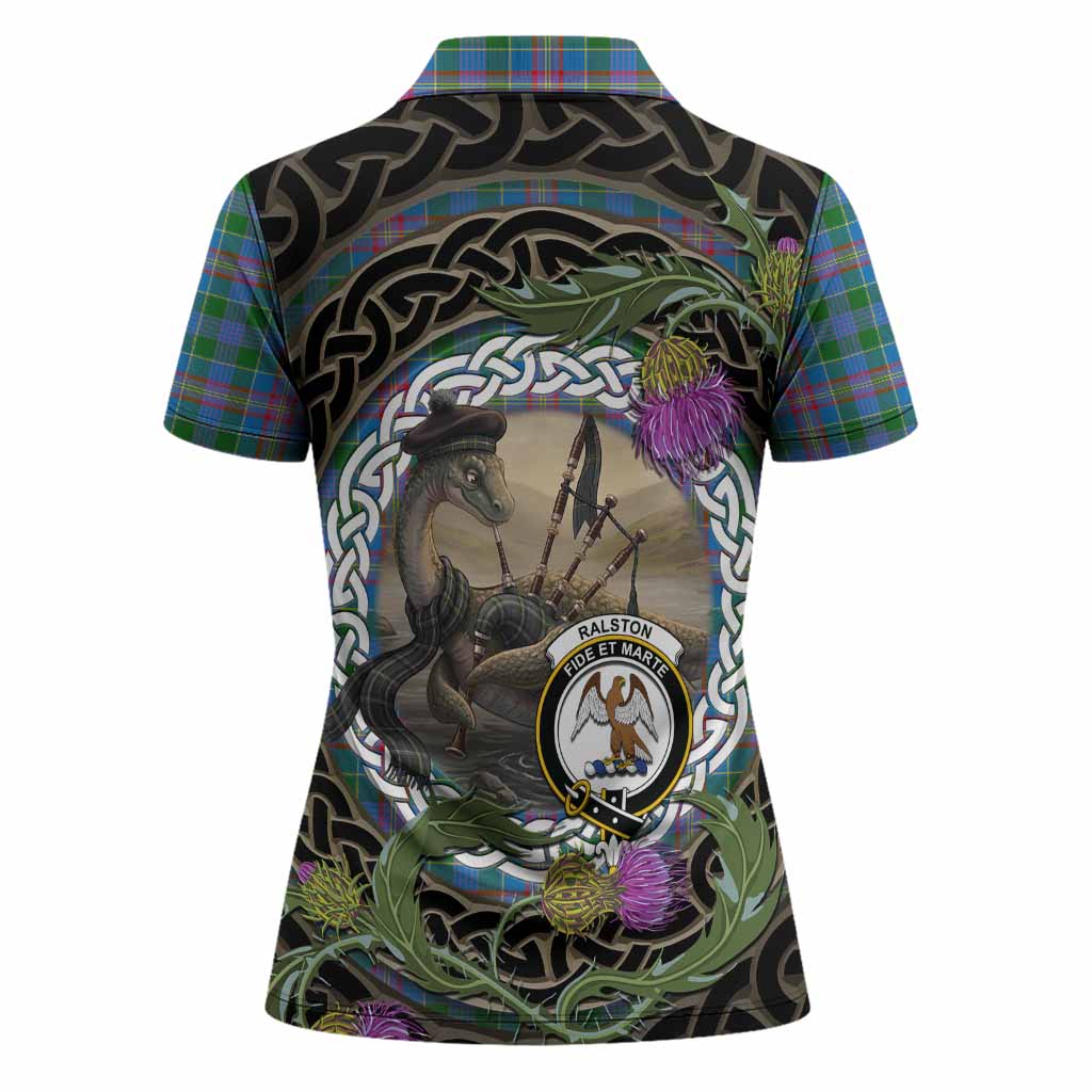 Ralston Tartan Crest Bagpipe Nessie Women Polo Shirt Scottish Loch Ness Monster Celtic Thistle