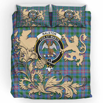 Ralston Tartan Crest Bedding Set with Scottish Iconic Symbols 